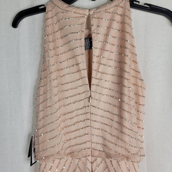 Adrianna Papell Womens size 4 Art Deco Blouson Halter Beaded Blush Pink Dress - Picture 8 of 8